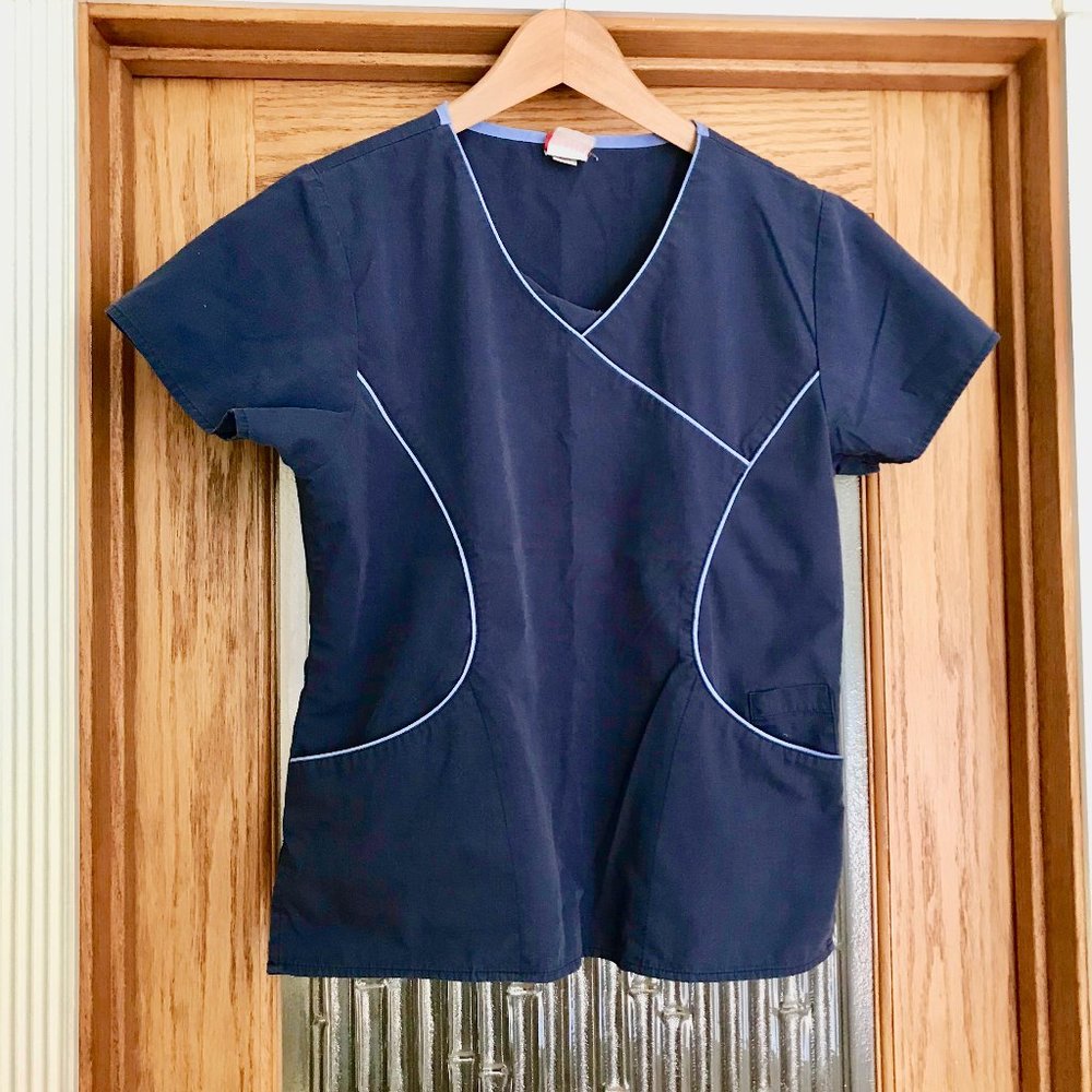 Scrub Top, Dickies, Small, Navy with lt. Blue trim.  Good shape!